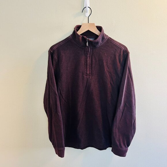 Van Heusen Flex Quarter Zip Pullover Size Medium Burgundy Sweater Long Sleeve - Picture 2 of 10
